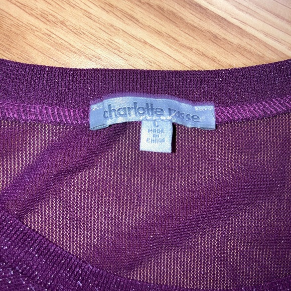 Semi Sheer Sparkle Knot Front Long Sleeve Top Burgundy Party Holiday Night Out - Picture 8 of 8